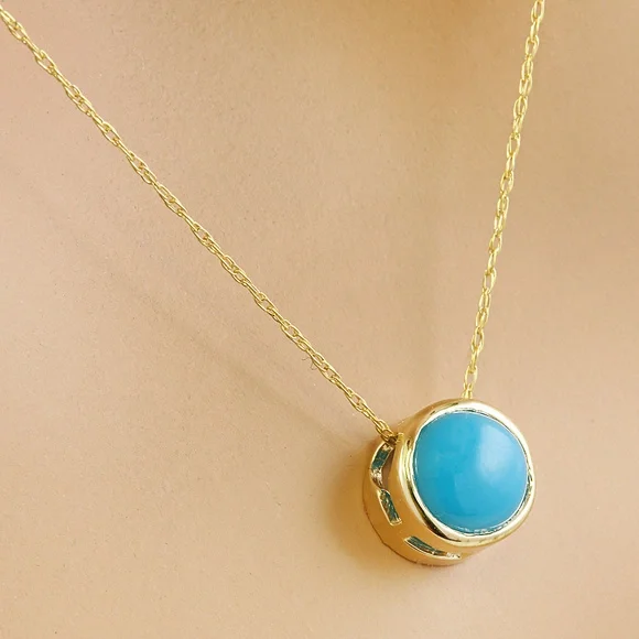 1.50 Carat Turquoise 14K Yellow Gold Necklace - Picture 2 of 3